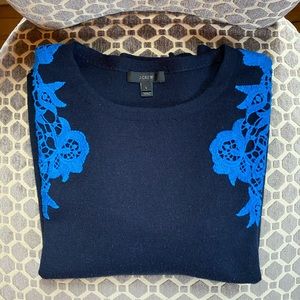 J Crew Navy blue sweater size L with lace trim